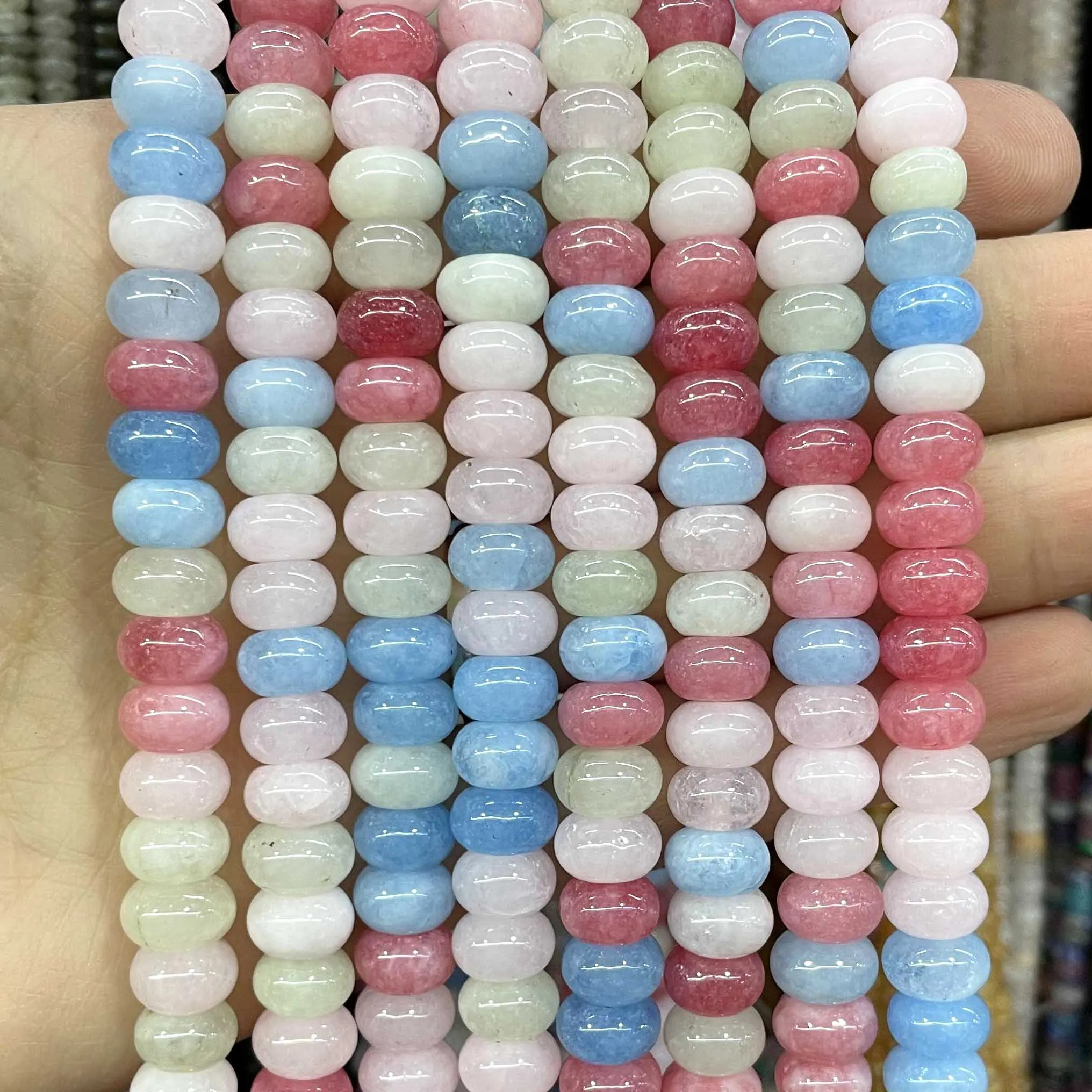 Natural Stone Rondelle 5*8MM Jaspers Angelite Jades Morganite Loose Spacers Bead For Jewelry Making DIY Bracelet Necklace