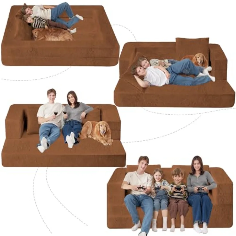 

Folding Bean Bag Chair for Adults3-in-1 Bean Bag Couch Faux Fur Floor Sofa Large Beanbag Convertible Bean Bag Sofa Bed with Pil