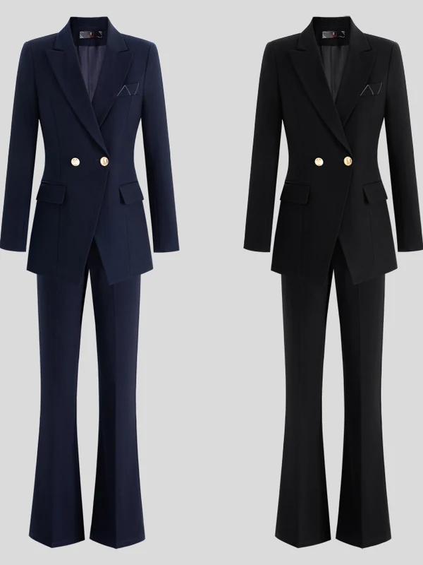 Elegant Professional Women's Suit Set Business Interview Formal Workwear Waist-Cinching OL Style Long Sleeve Polyester