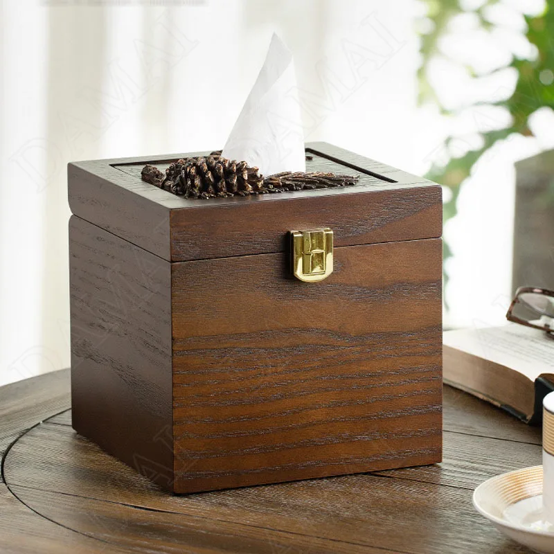 Walnut Wood Tissue Box Creativity Pine Cones Decorative Office Paper Boxes Modern Home Living Room TV Cabinet Tissues Organizer