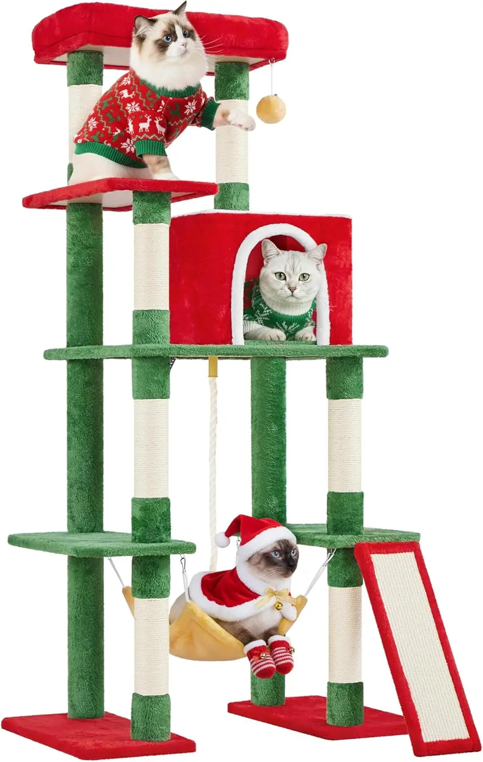 

Christmas Cat Tree with Cozy Condo, 7 Scratching Posts, Ladder, Hammock for Kittens Play and Sleep