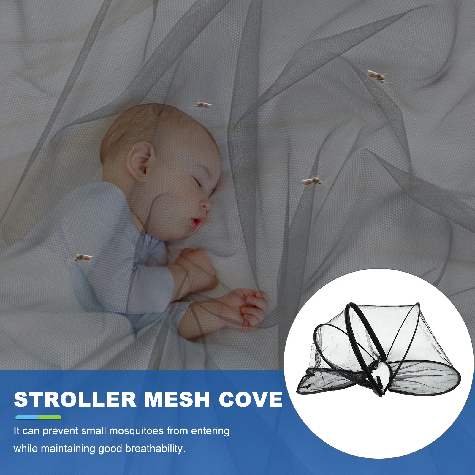 

1Pcs Baby Mosquito Net Stroller Cover -Uv Windproof Polyester Fabric Elasticated Insect Protective Screen Pram Mesh