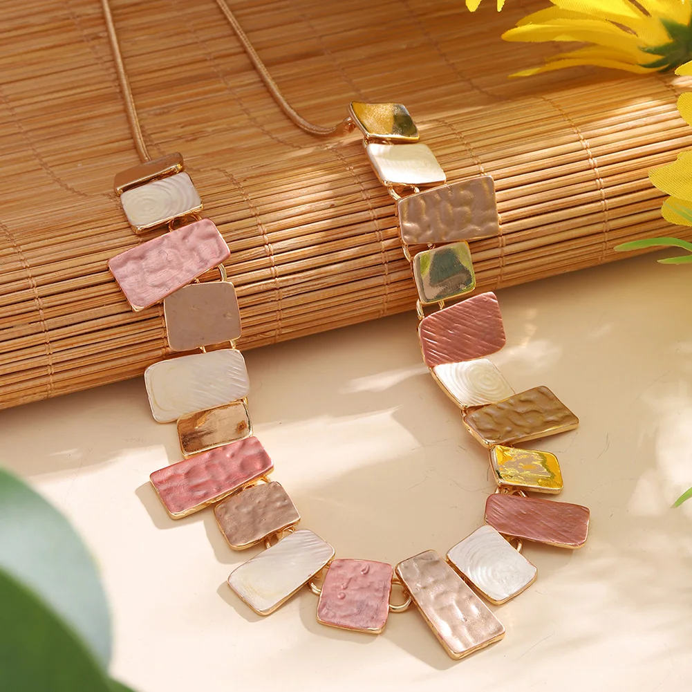 MeiceM Jewelry Set Zinc Alloy Colorful Geometric Square Simple Design Necklace And Earrings Fashion Jewelry Set For Women