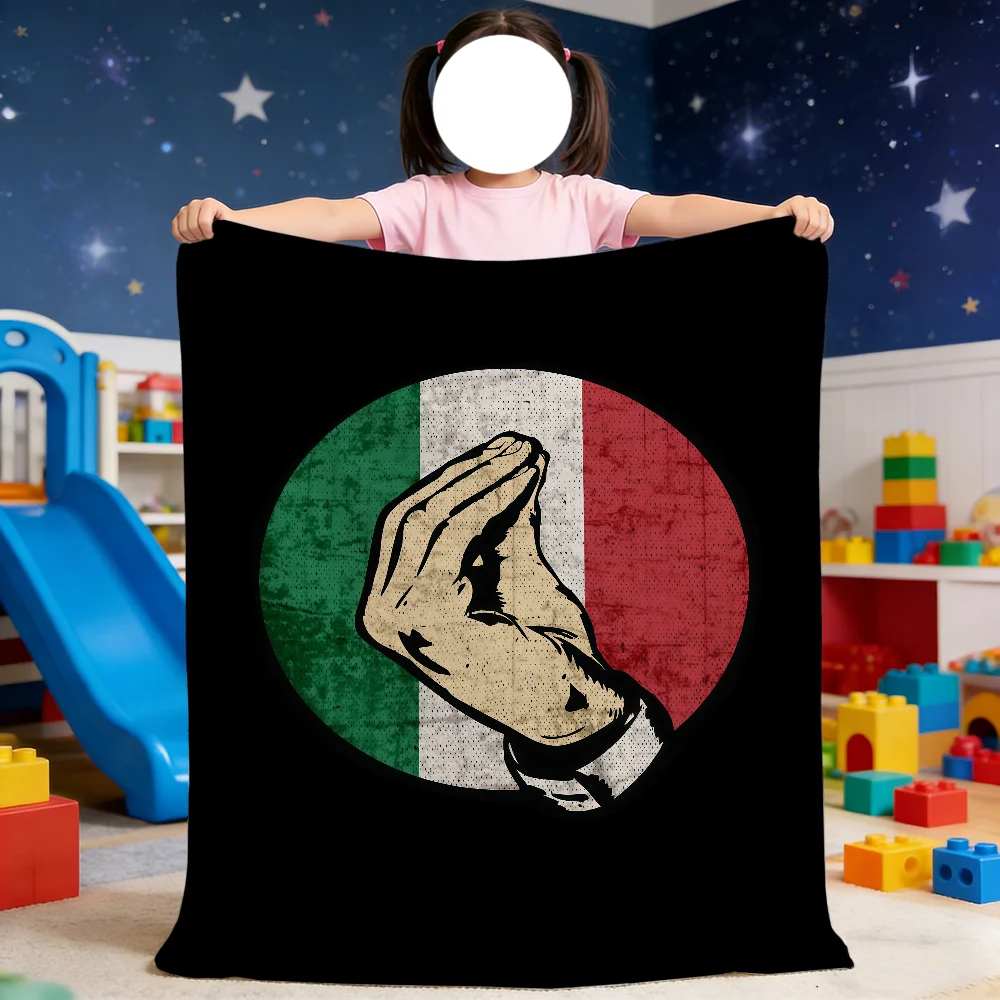 Italian Hand Gesture Sing Language Funny Blanket For Soft Throw Blanket for Picnic Bed Sofa Home Bedroom Cozy Warm Comfortable
