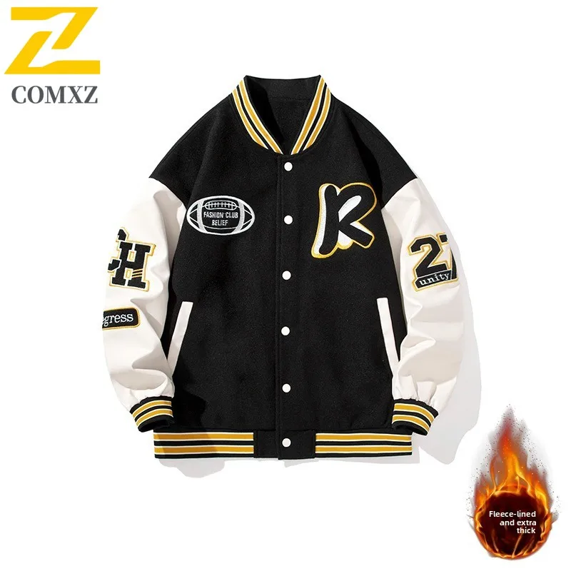 

COMXZ 2025 Новая мужская хлопковая бейсбольная куртка с широкими плечами, весенне-осенняя повседневная свободная водонепроницаемая и ветрозащитная теплая верхняя одежда