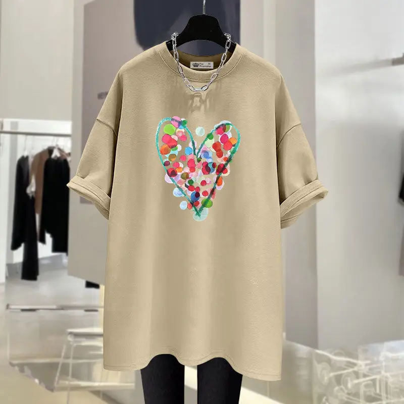 Summer Love Printed Pure Cotton Short Sleeve T-shirt Women Casual Loose O-neck Tees Basic Chic Tops