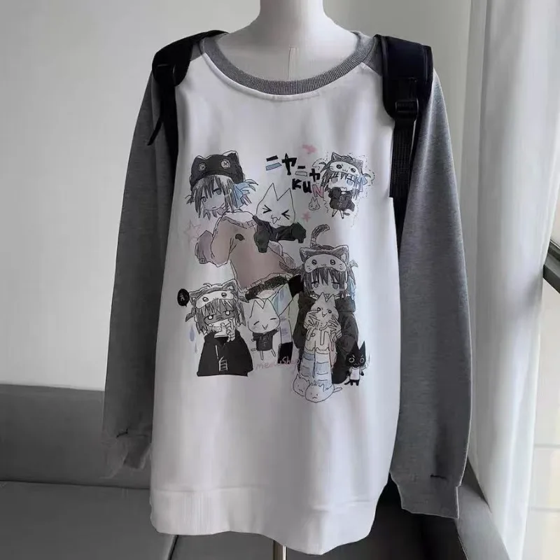 Gato dos desenhos animados impressão hoodies feminino streetwear kawaii harajuku chique moletom casual coreano oversized hoodie y2k topos ropa mujer