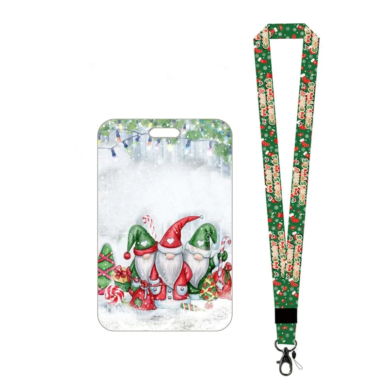 Portatarjetas de Gnomo de Navidad, llavero con cordón, funda para tarjetas de puerta de Yule, correa para el cuello, soporte para credenciales de identificación Chrimbo, accesorios para llaves