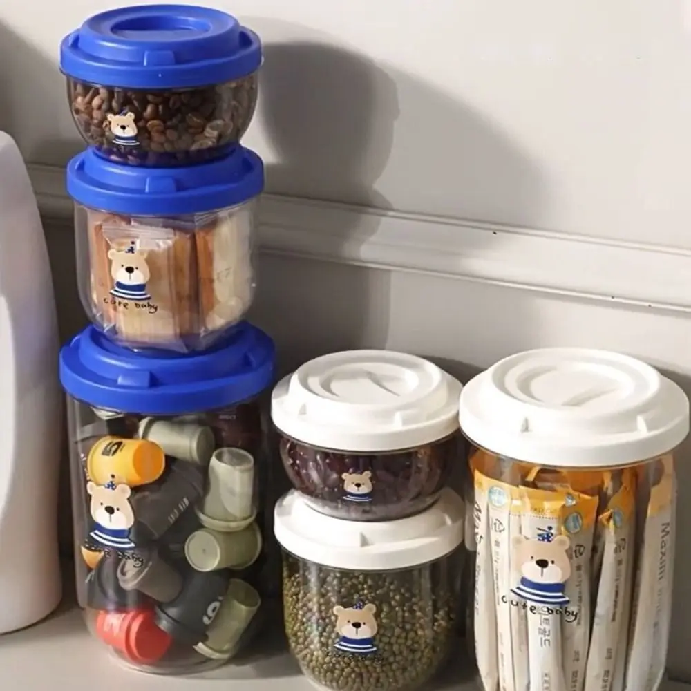 

3Pcs/Set Cartoon Grain Storage Can Moisture-proof Insect-proof Food Storage Jar Bear Pattern Transparent Spice Jar Candy