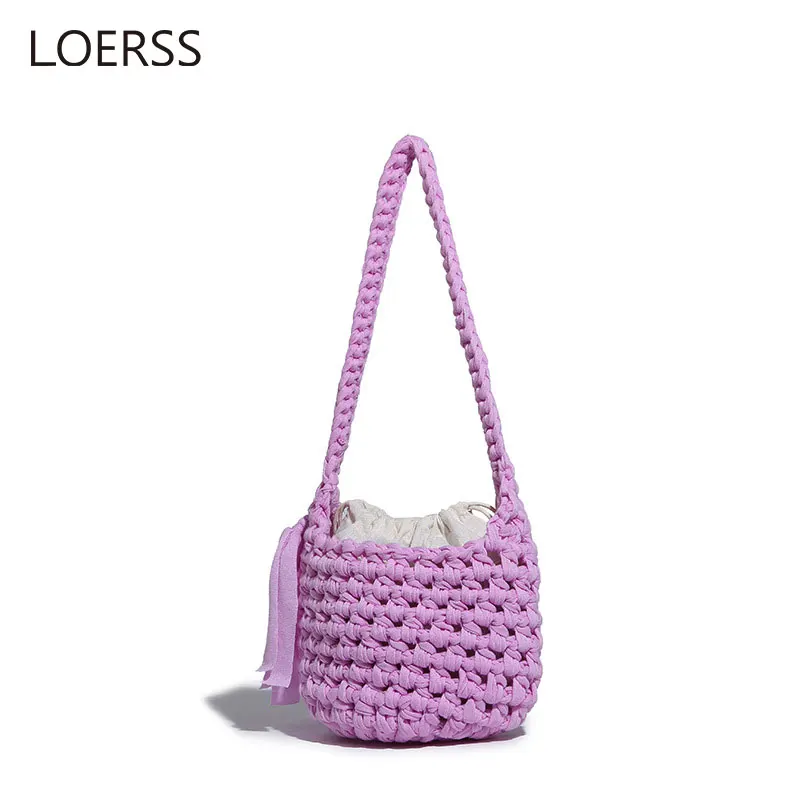 Bolsa feminina de malha LOERSS, bolsa de ombro, férias de praia, bolsa tiracolo, oca, bolsa casual, bolsa feminina artesanal