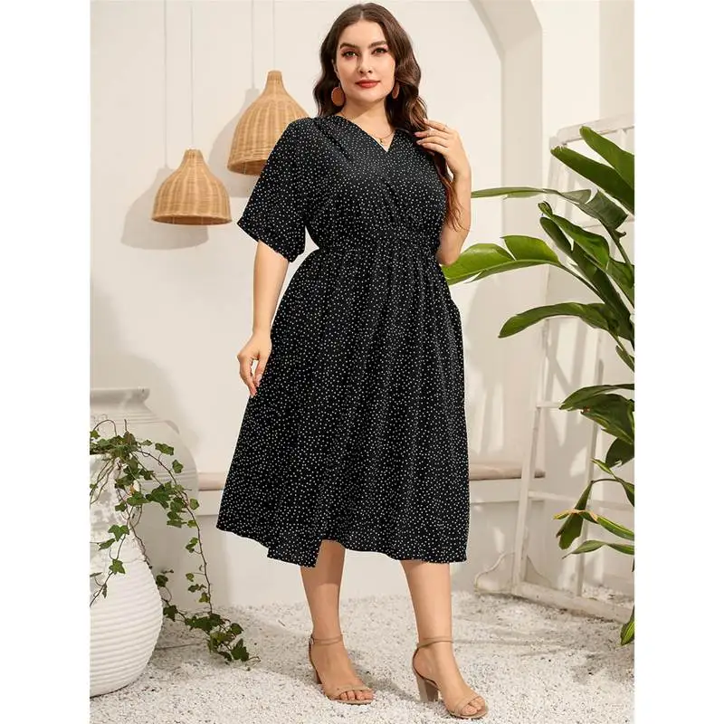 กระโปรงยาวผ้าซาตินเอวยางยืดลายปะติดสไตล์ลำลองสำหรับฤดูร้อน ไซส์ใหญ่พิเศษ XL-5XL สำหรับผู้หญิง รุ่น Dr Street Sle คอวี หรือรุ่น Sve Dr