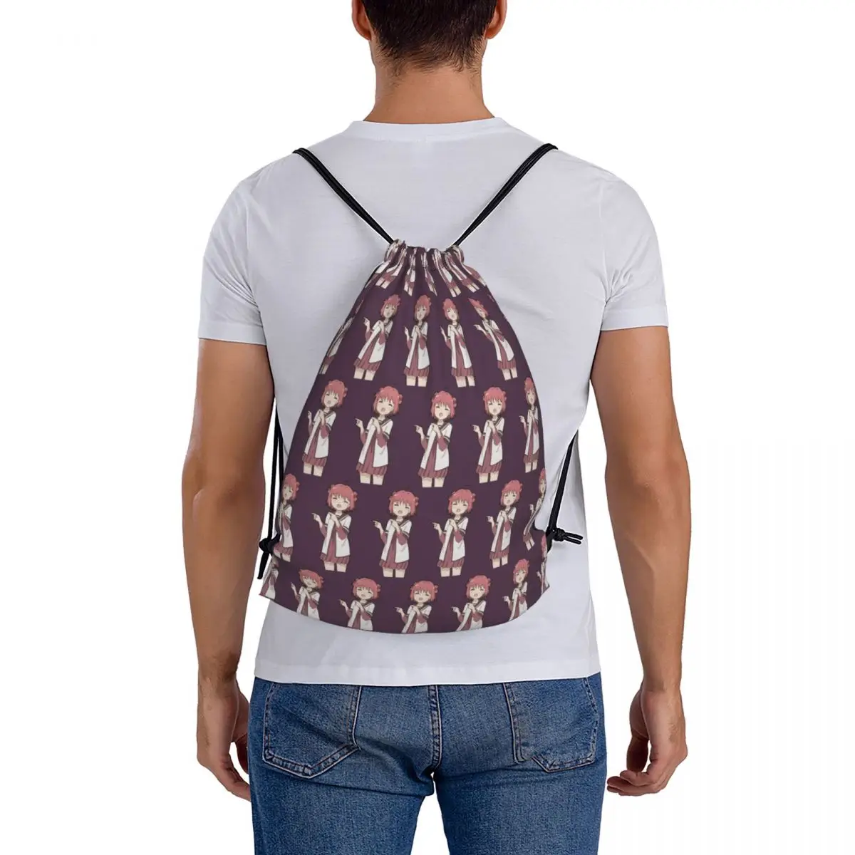 Akarin Dancing Yuru Yuri Backpacks Casual Drawstring Bundle Pocket Sundries Bag Book Bags for Travel Students
