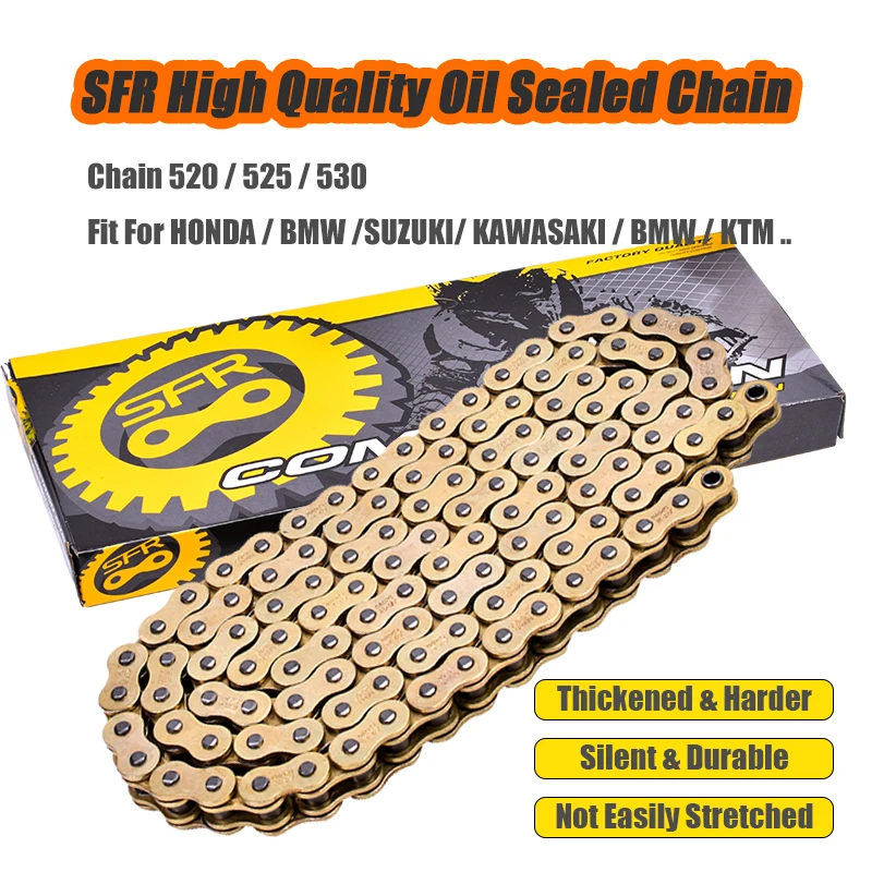 Universal 520 525 530 Drive Chain 120/122/124/130 Links Heavy Titanium Steel Thickened O-Ring Oil Seal Connecting Master Link