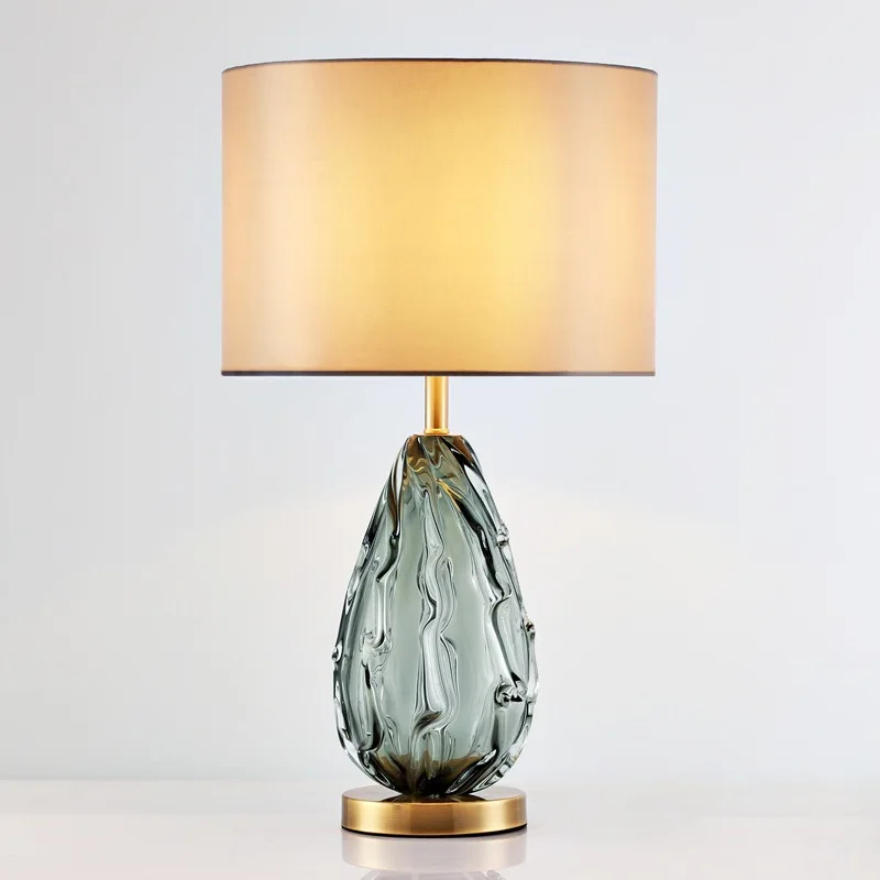 New Design Abstract Crystal Glass Grey Fabric Table Lamp Hotel Bedroom Fashion Lighting Creative Home Decor Lamp - view 3