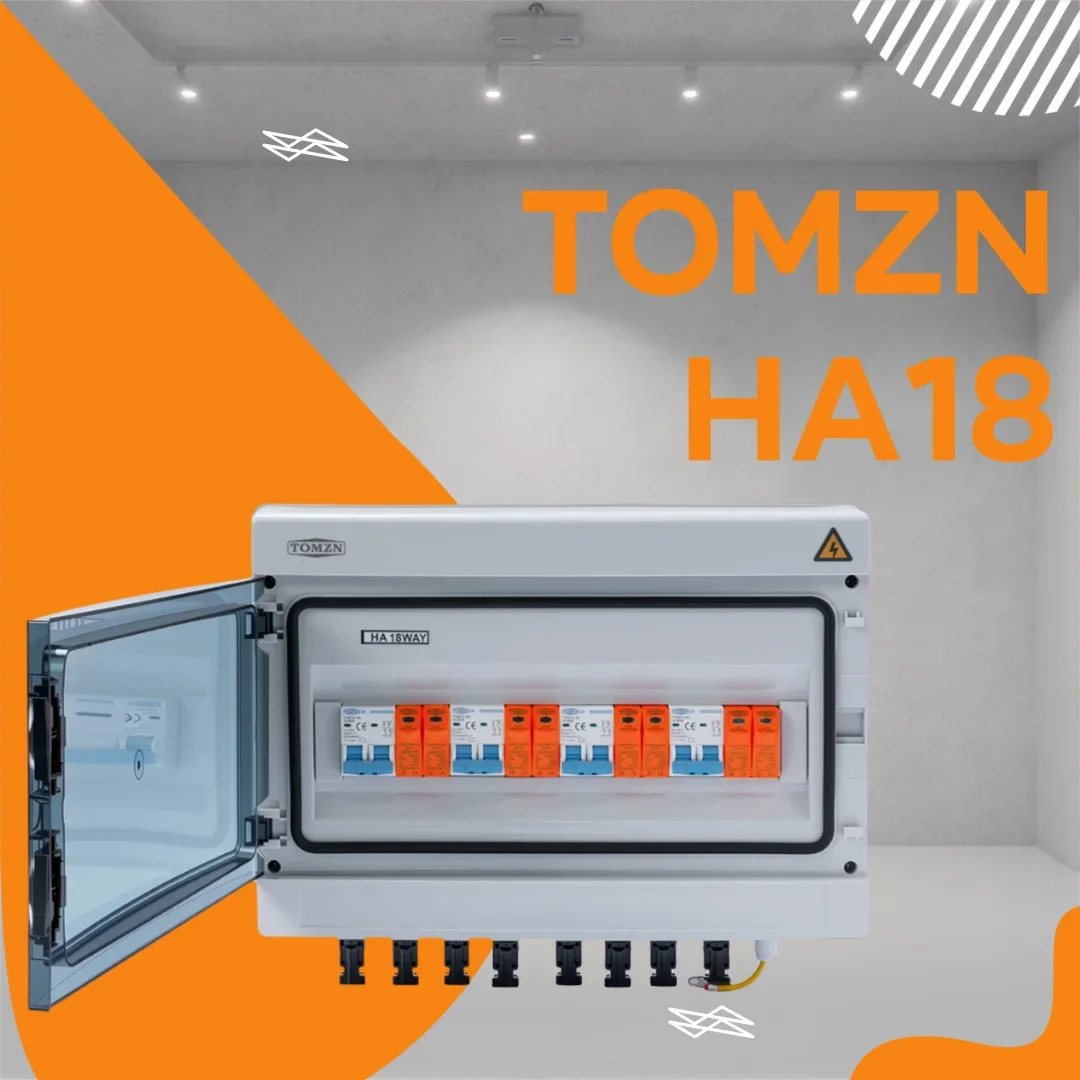 TOMZN Solar PV Combiner Box – 4 Input 4 Output, 1000VDC, Lightning Protection with MCB SPD IP65 Waterproof 12-Way Distribution