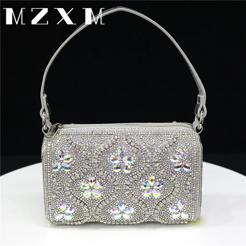 Small Capacity Zip Crossbody Bag New Fashion Simple Double-Sided Rhinestone Crystal Design Monochrome Camera Handbag