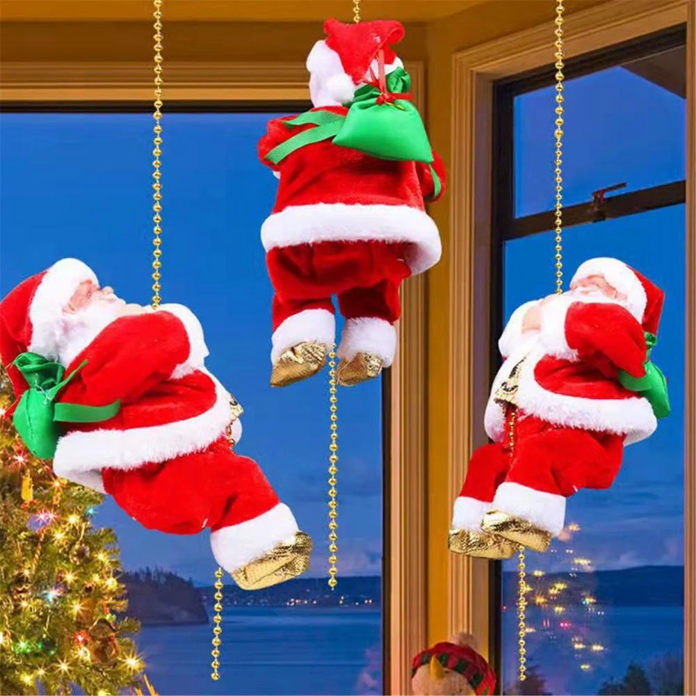 NEW HOT In Stock-Santa Claus Climbing Beads Electric Climb Up And Down Climbing Santa With Light And Music Decorations