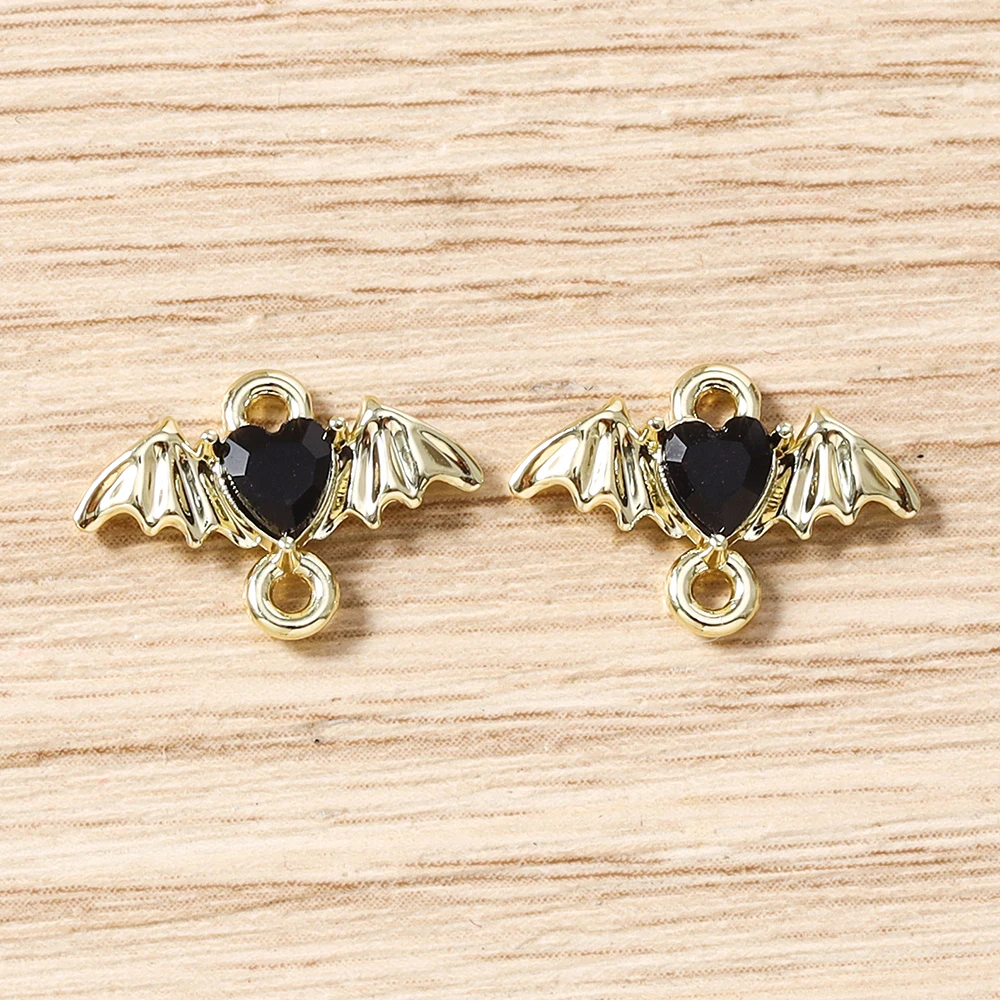 5 Stück 15 x 11 mm niedliche bunte Kristall-Metall-Herzflügel-Anhänger-Verbinder für die Schmuckherstellung, Halsketten, Armbänder, DIY-Bastelbedarf – Detail 8