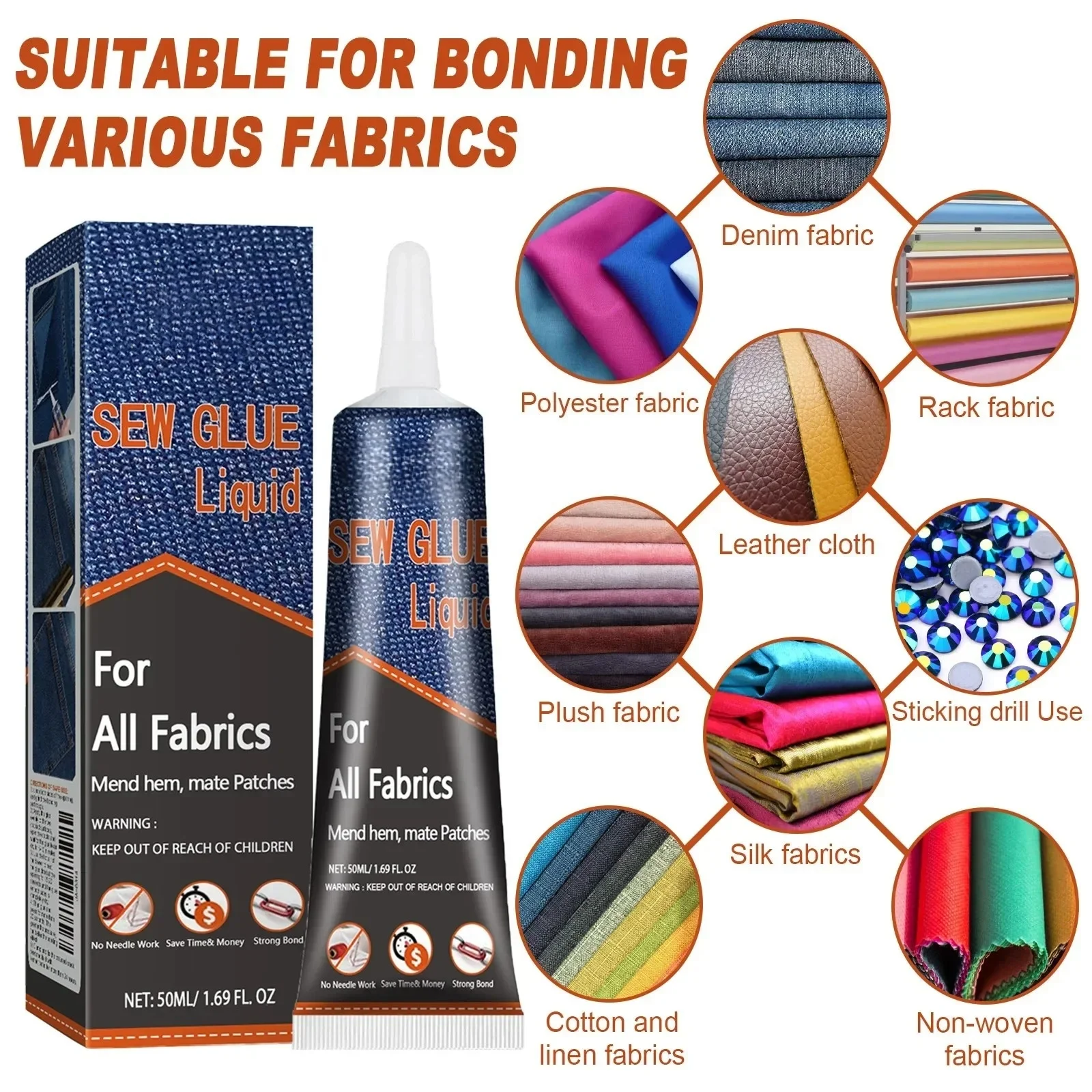 50ml Fabric Sewing Glue Fast Drying Clothes Mending Liquid Leather Repair Patches Kit With 2 Tools High Viscosity Craft Supplies view 5