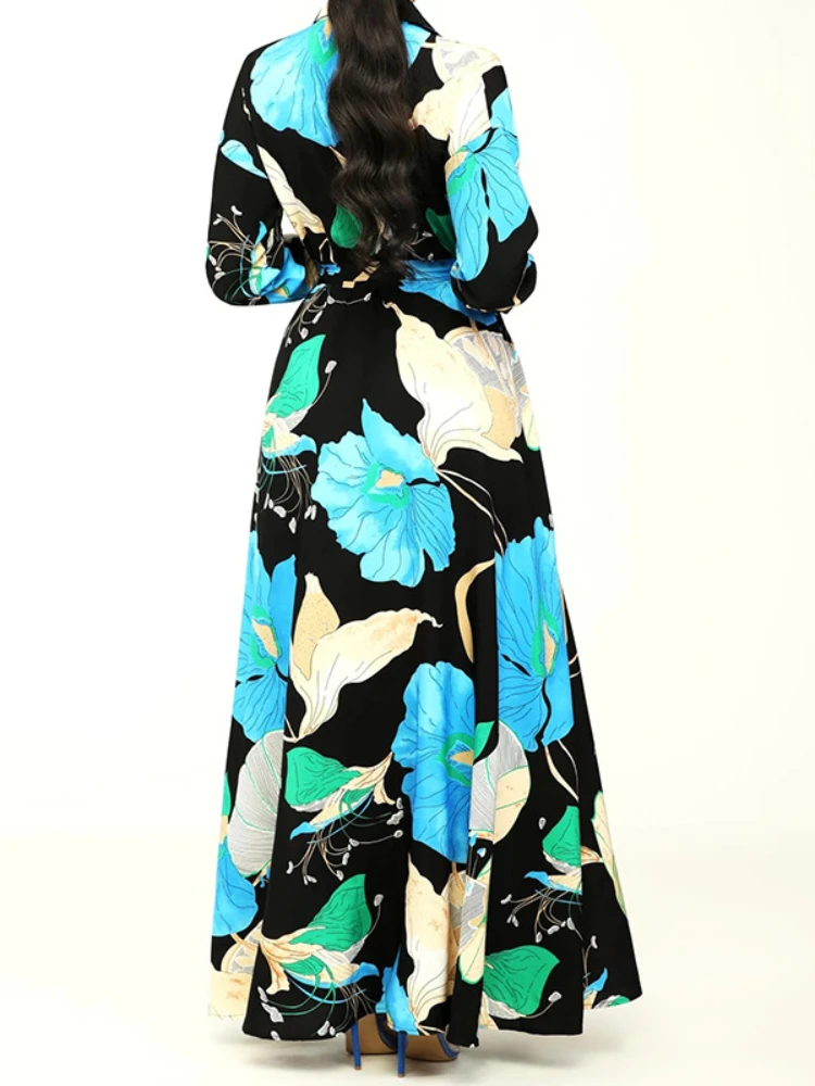 Dresses Floral Abaya Dubai Printing Robe Eid Muslim Women Dress Islam Female Kaftan Ramadan Party Abayas Gowns Maxi Jalabiya