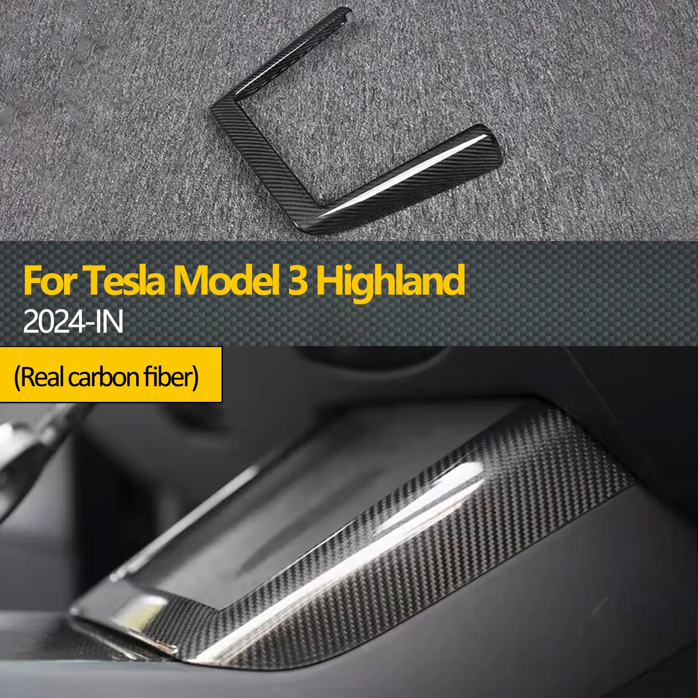 

Real Carbon Fiber Wireless Charging Frame Protector Trim Case for Tesla Model 3 Highland 2024 2025 Car Interior Accessories