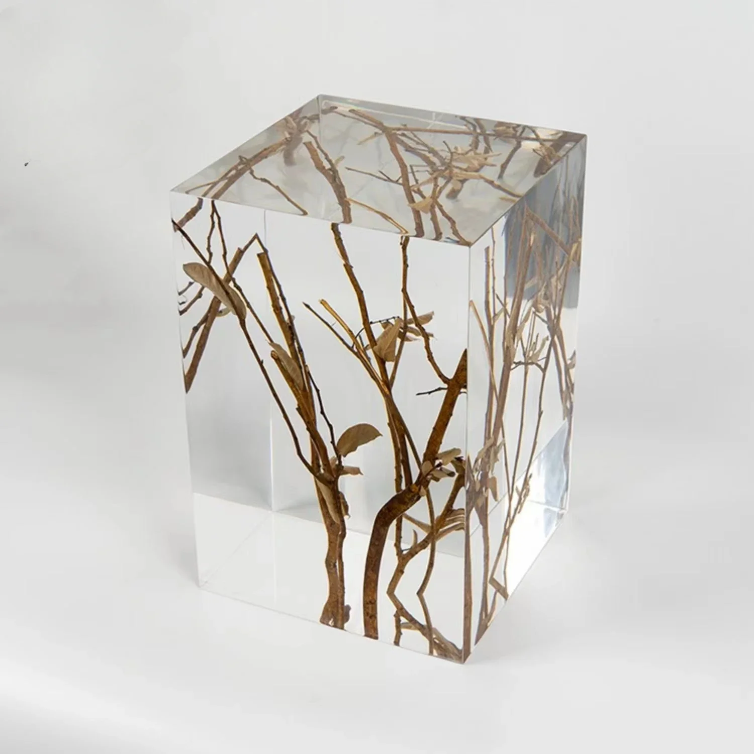 Branch pier, acrylic titanium crystal resin stool, transparent square stool, tea stool