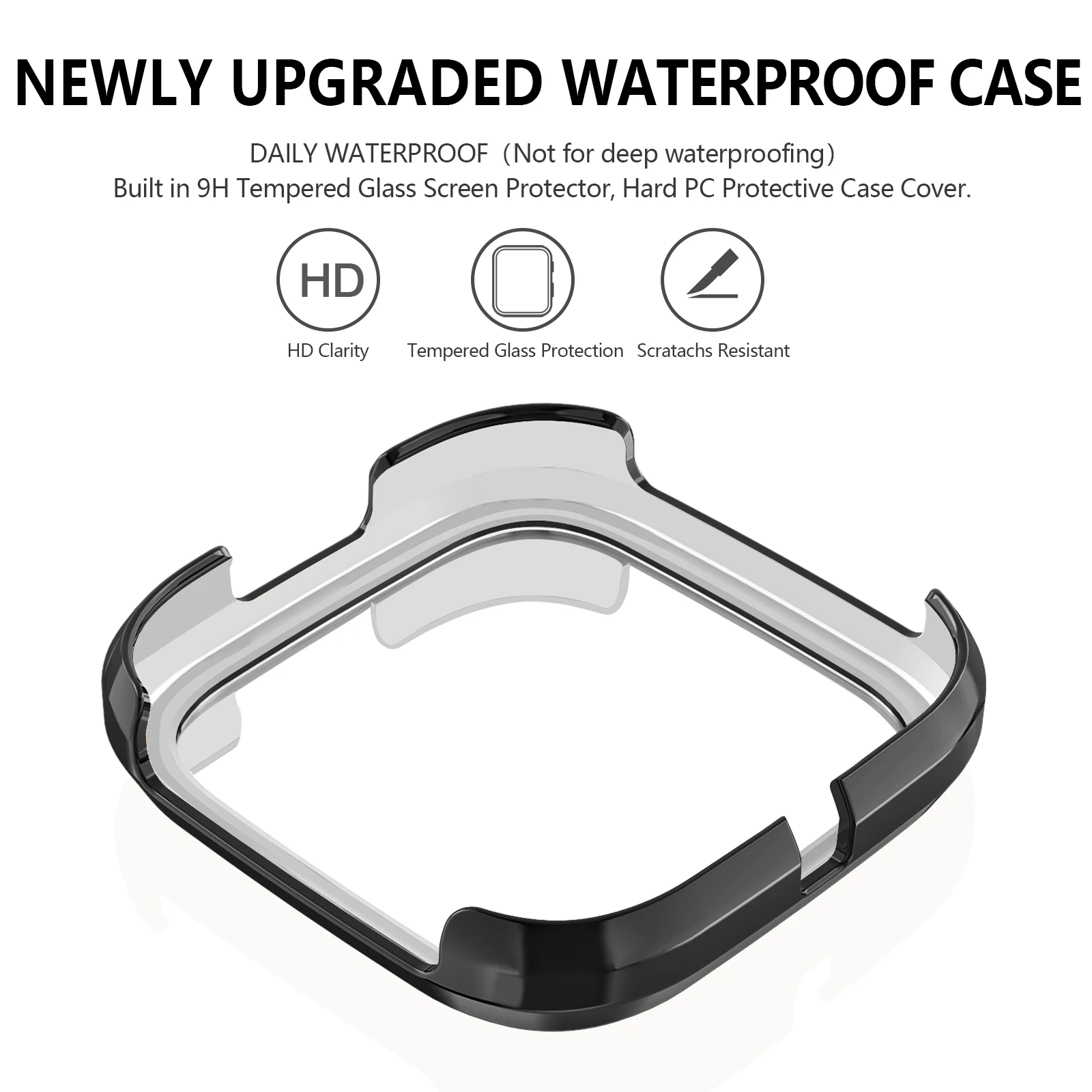 Tempered Glass Case For Fitbit Versa 3/Sense Full Cover HD 9H Glass Screen Protector Shell For Fitbit Versa 3/Sense Case