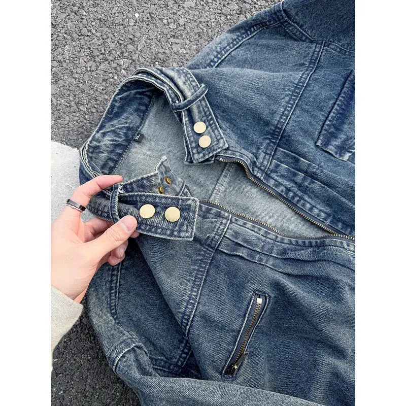 

American Retro Men's Denim Jaet Spring Autumn Cleanfit Workwear Jaet Stand Fit Water Waed Youth Trend Long Sve Zi...