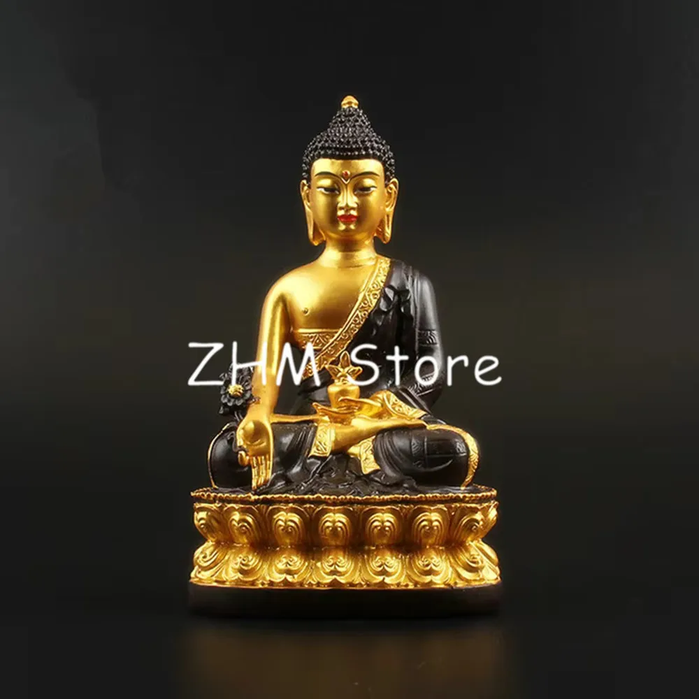 13cm Gold Plated Three Treasured Buddha Statue,Resin Sakyamuni/Amitabha/ Medicine Figurines Mascot Home Putting Decoration