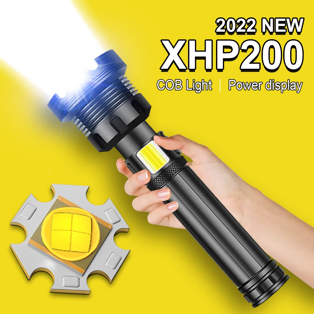 High Power Led Flashlights XHP200 Torch 18650 Recharge Camping Flashlight Self Defense Light Tactical Flash Light