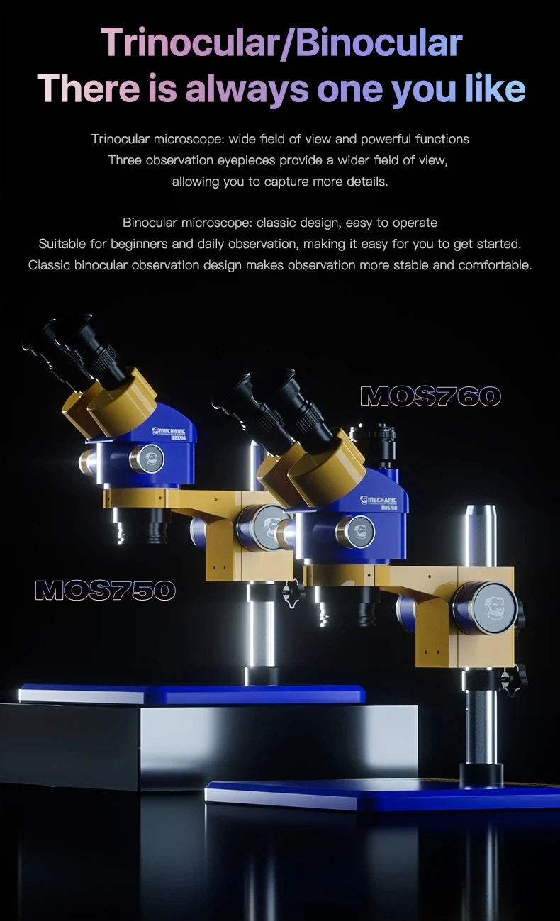 MECHANIC MOS760 Triocular Microscope 7X-60X Magnification 360 Degree Rotation Phone PCB Soldering MOS750 Binocular Microscope