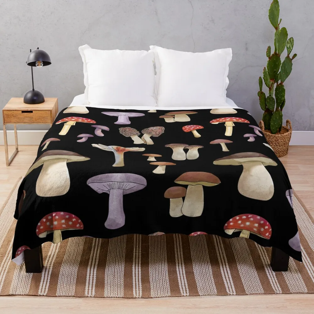 

Mushrooms From the Wood Throw Blanket Bed linens Cute Plaid Soft Plush Plaid Blankets