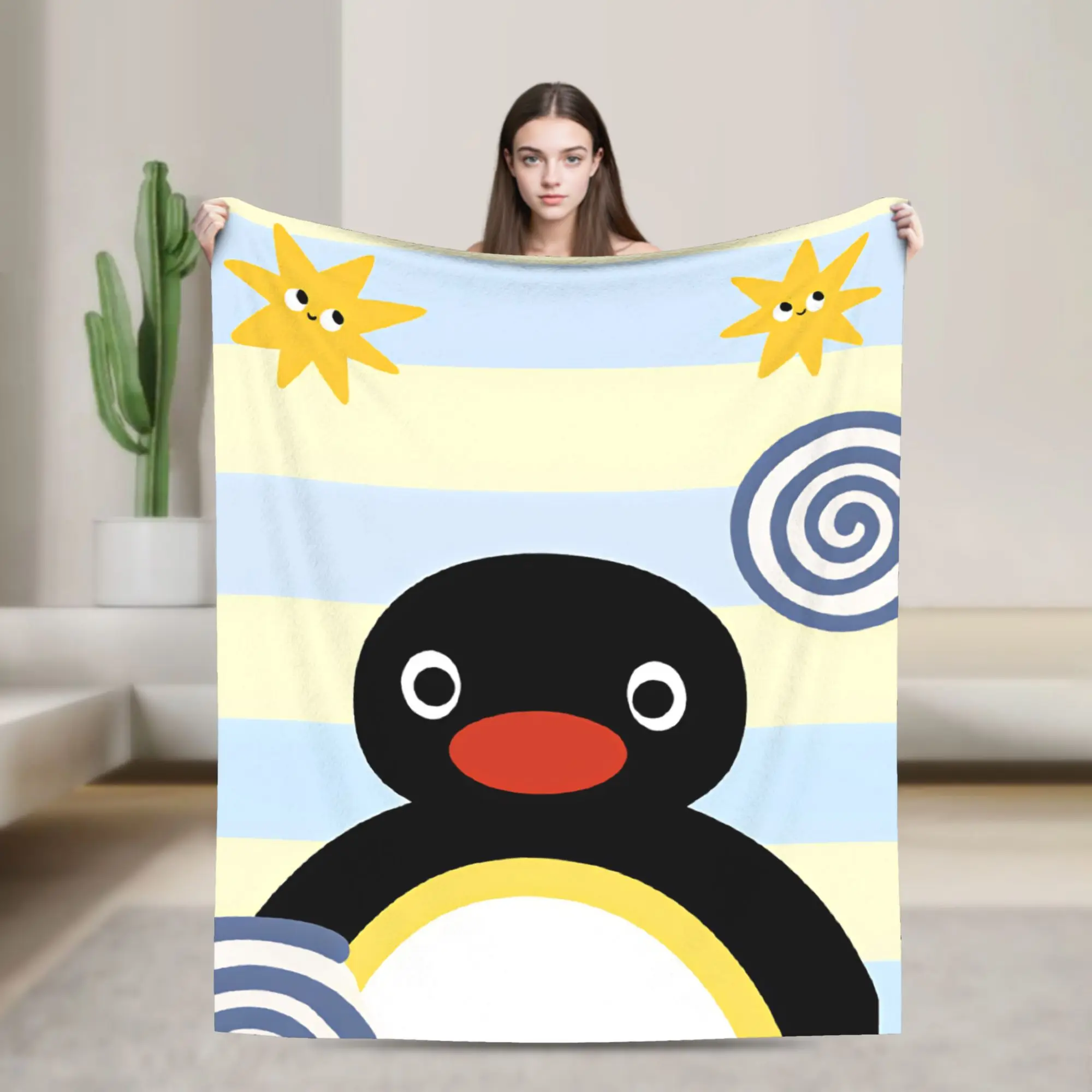 Pingu Penguin Flannel Blankets Winter  Warm Throw Blanket for Girls Boys Living Room Aesthetic Bedspread Sofa Bed Cover