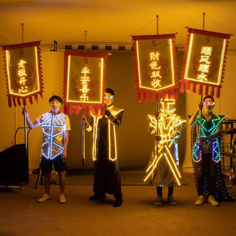 

LED luminous wine flag antique double-sided hand LOGO advertising good luck in the Year of the Tiger Signature