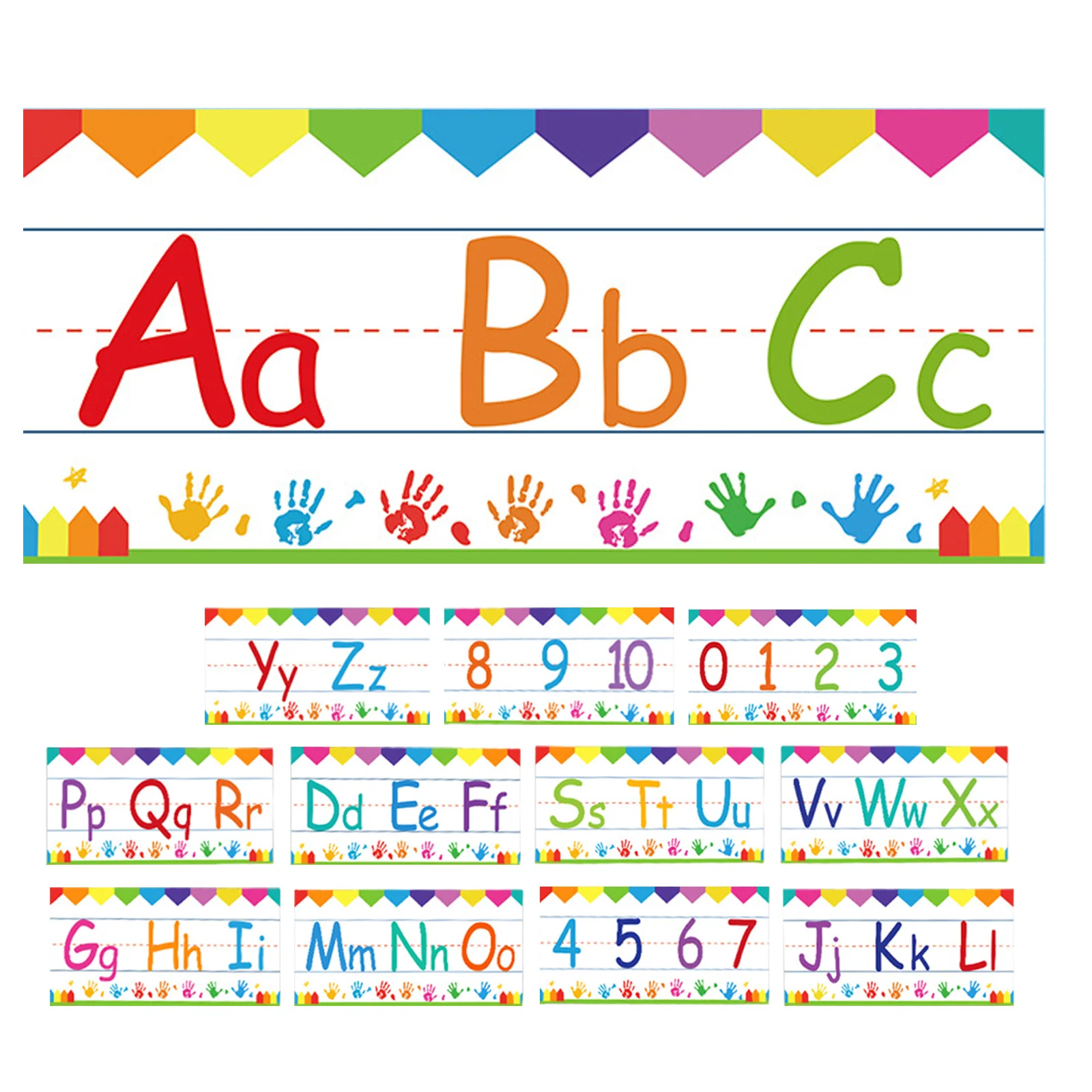 

12Pcs Soft Alphabet Bulletin Strips Vibrant Abc and 0-10 Number Line Flash Cards for Kindergarten Wall Art Educational Decor
