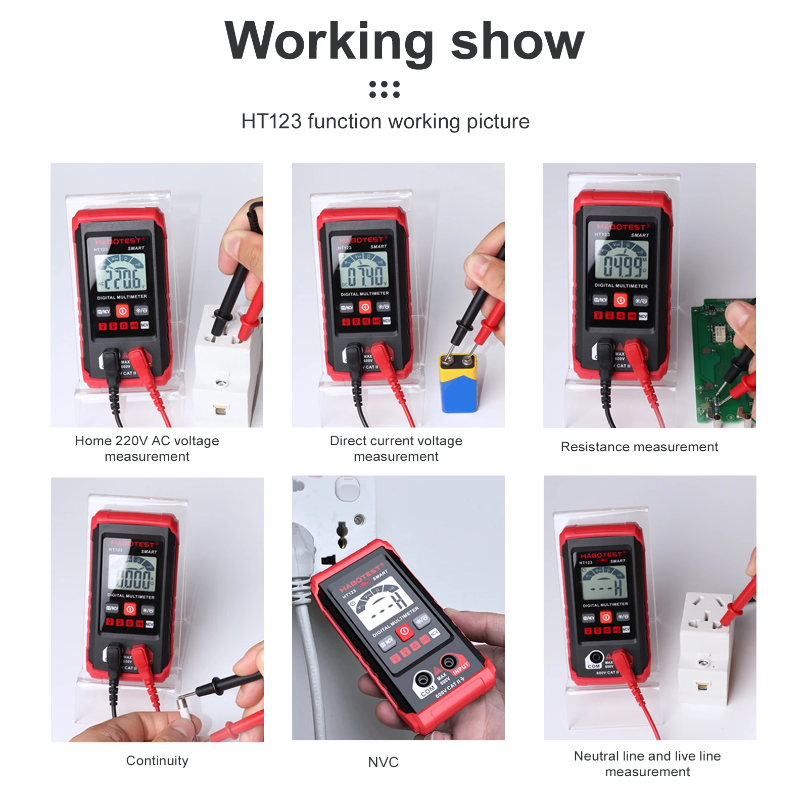 HABOTEST HT123 Smart Digital Multimeter AC/DC Voltage Resistance Continuity Measurement Tester NCV Multimeter with Backlight