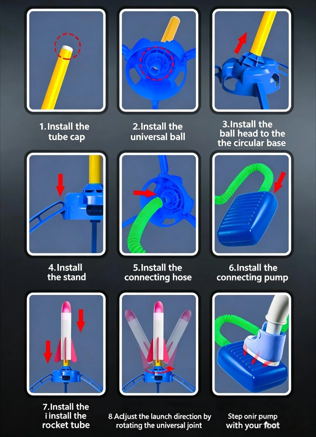 Fußpumpen-Raketenwerfer-Spielzeug, Luftbetriebener Trittraketensatz für Jungen und Mädchen, Spaßiges Garten-Hinterhof-Sportspiel, Geschenk für 14+ – Detail 13