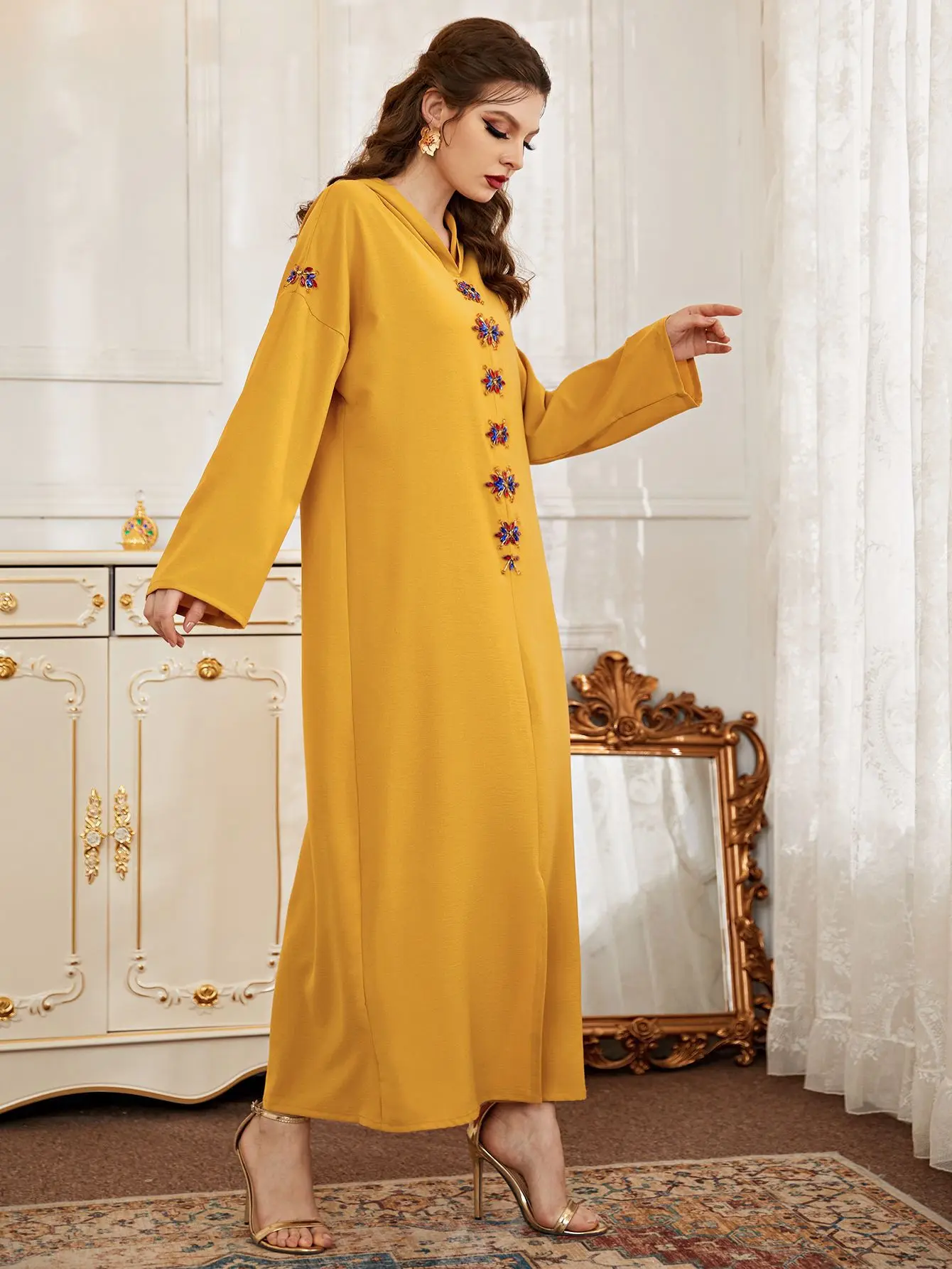 

Eid Djellaba Diamonds Abaya Moroccan Kaftan Dubai Hooded Dresses Women Party Gown Islamic Vestidos Turkey Caftan Muslim Robe New