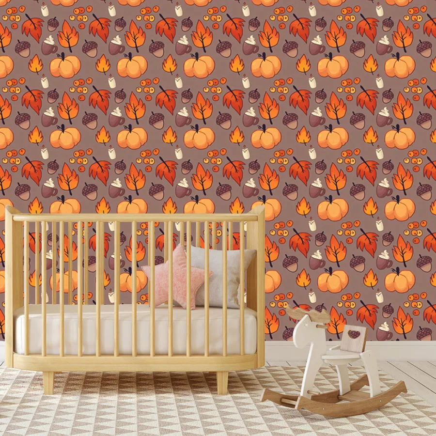 

4+ Peel and Stick Optional Wallpaper for Living Room Fall Halloween Pumpkins Hot Coco Food Wall Art Home Decor Renovation Mural