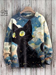 PLstar Cosmos nueva serie de animales con estampado 3D lindo divertido patrón de gato suéter feo invierno calle casual unisex M-15