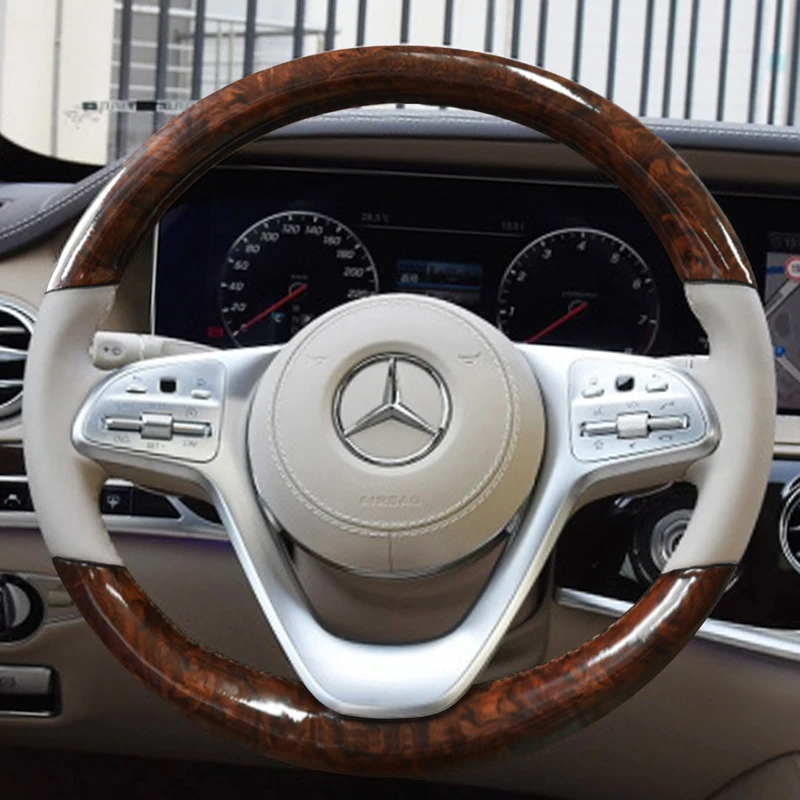 

DIY Hand-Stitched Peach Wood Suede Leather Car Steering Wheel Cover for Mercedes-Benz S320 S350 S400L Interior Auto Accessories