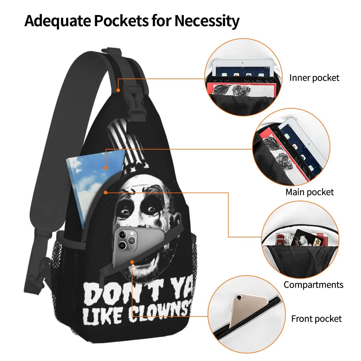 Captain Spaulding Sling Bags Borst Crossbody Schouderrugzak Outdoor Sport Dagrugzakken Duivels Horror Halloween Casual Pack