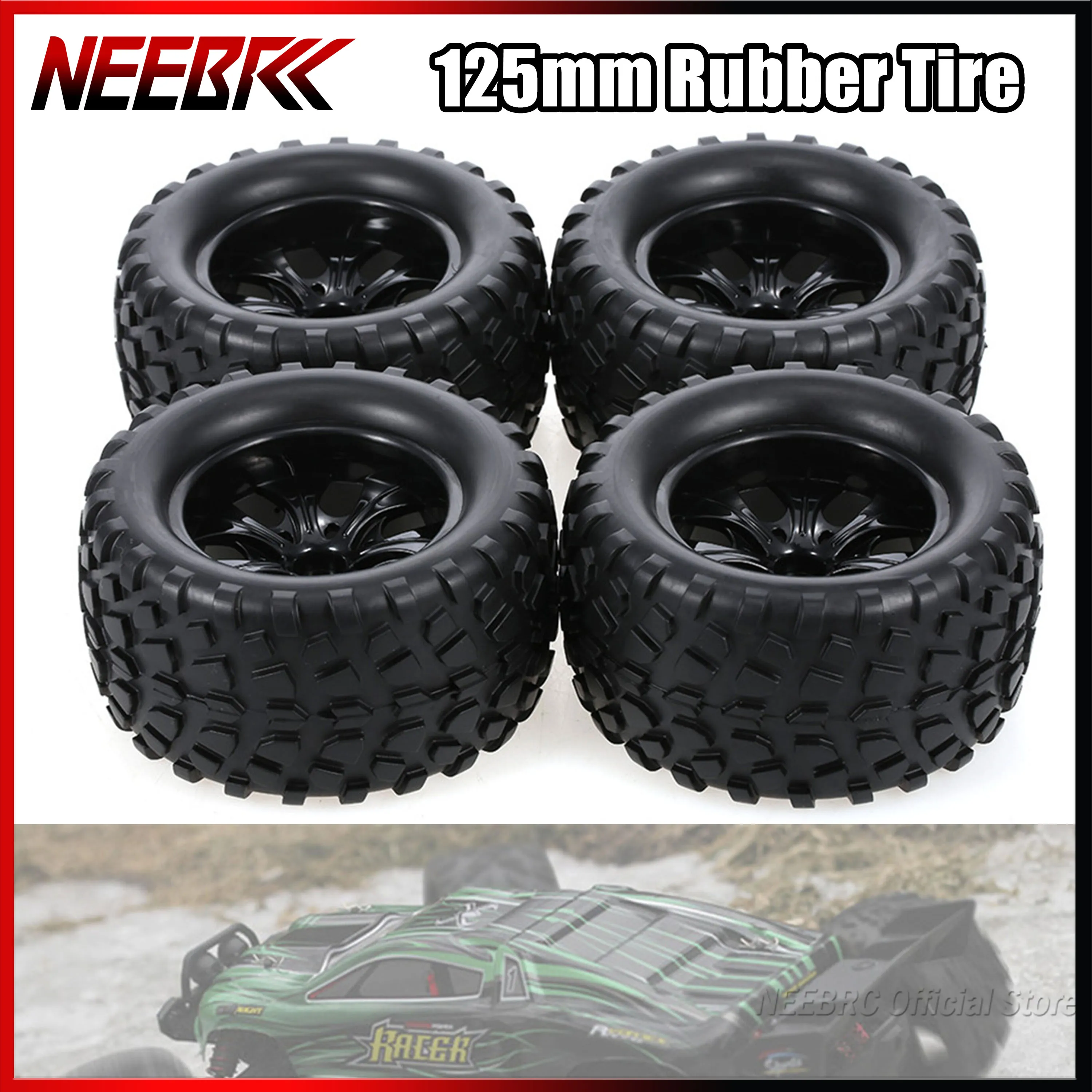 

4PCS 125mm Rubber Tire Tyre Wheel 12mm Hub for 1/10 RC Car Off-Road Crawler Traxxas Scx10 REDCAT HPI HSP Axial Wltoys Tamiya Toy