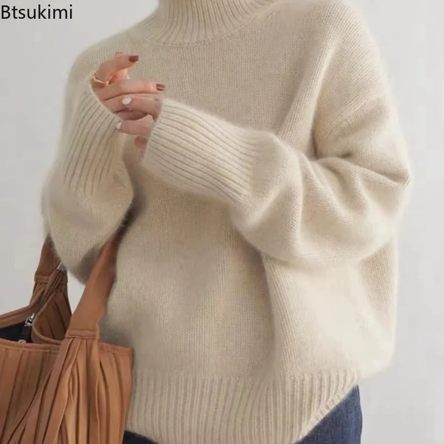 

Lazy Style Turtleneck Thickened Sweater Women Loose Casual Solid Comfortable Knitted Pullover Sweater Soft Versatile Sweaters