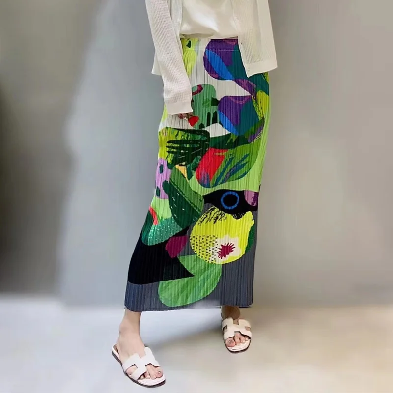 

Versatile Floral Pleated Skirt, Slimming High Waist, Beach Holiday Essential, Comfort Fit Up To 80KG