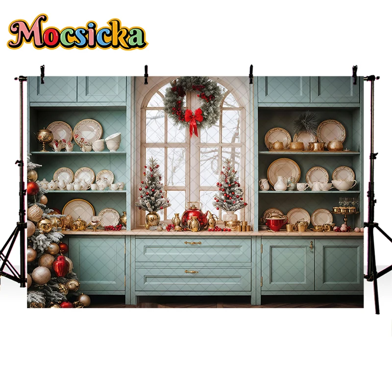 Mocsicka  Photography Background Winter Christmas Kitchen Cookie Gift Xmas Tree Kids Family Portrait Decor Backdrop Photo Studio