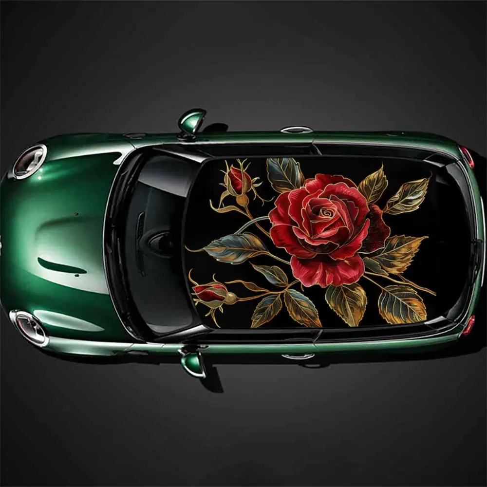 

Лист из красного розового золота: графическая виниловая пленка для автомобиля, черная графика на крышу автомобиля, демонстрирующий уникальный шарм на крыше автомобиля.