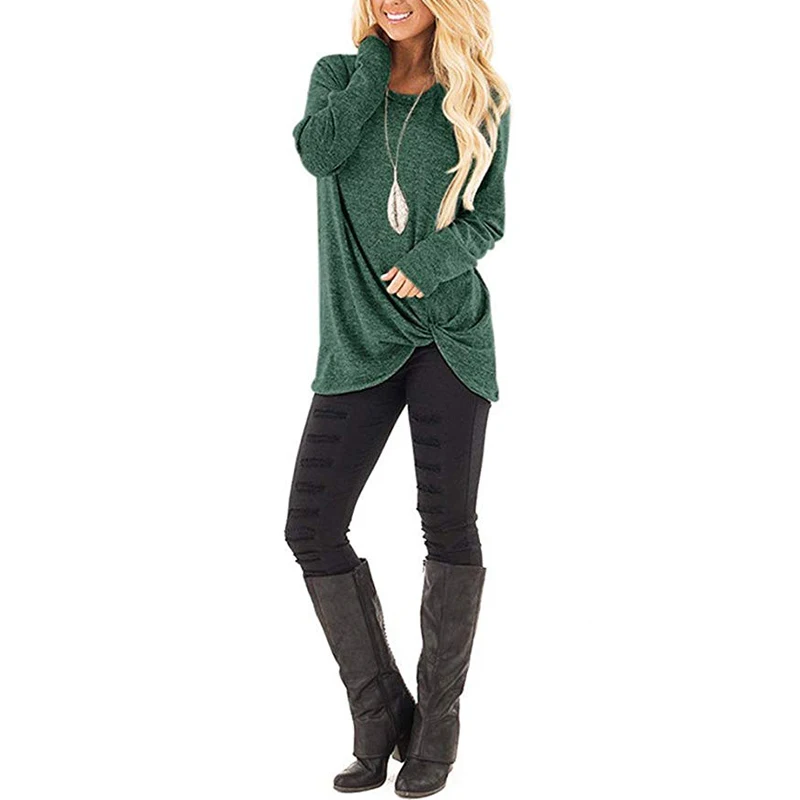 Dames Cold Shoulder Tops Lange Mouw Twist Knoop Top Casual Tuniek Blouse T-Shirts Dames Streetstyle Casual Baggy Tuniek Tops