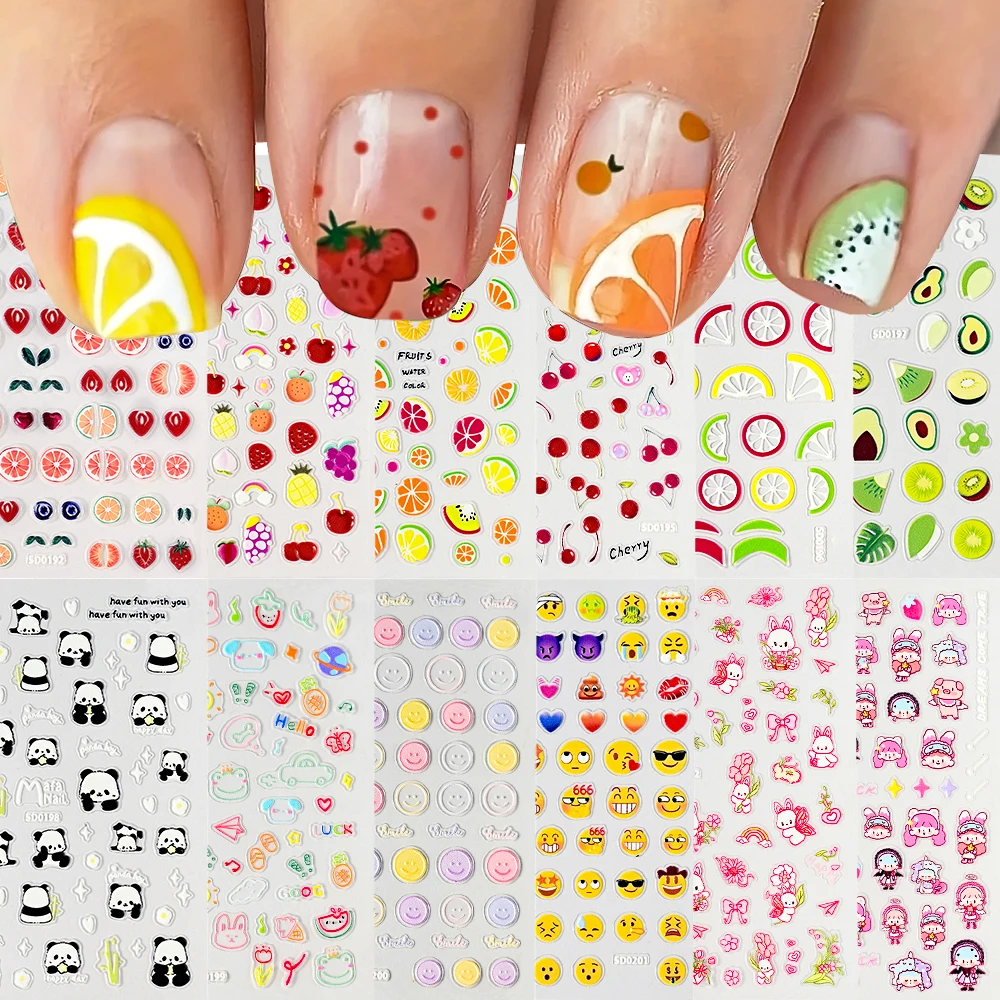 1PC 5D Fruit Series Nail Art Sticker Embossed Lemon/Cherry/Avocado Self Adhesive Slider Nail Decals Ultra-thin Cartoon Stickers*