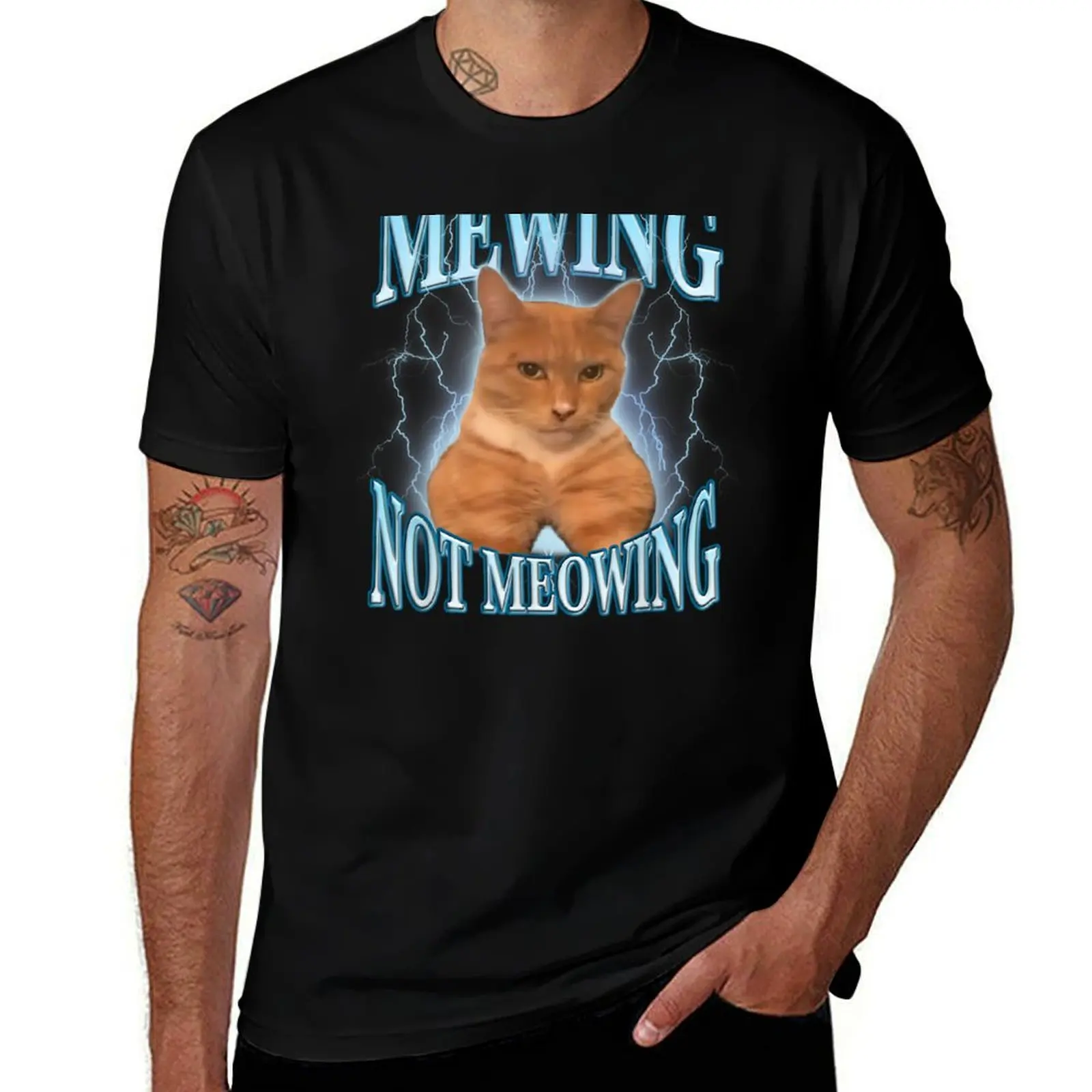 Funny Cat Meme Mewing LooksMax Meowing cat Trend T-Shirt Fashion Casual Short Sleeve Top T-Shirt